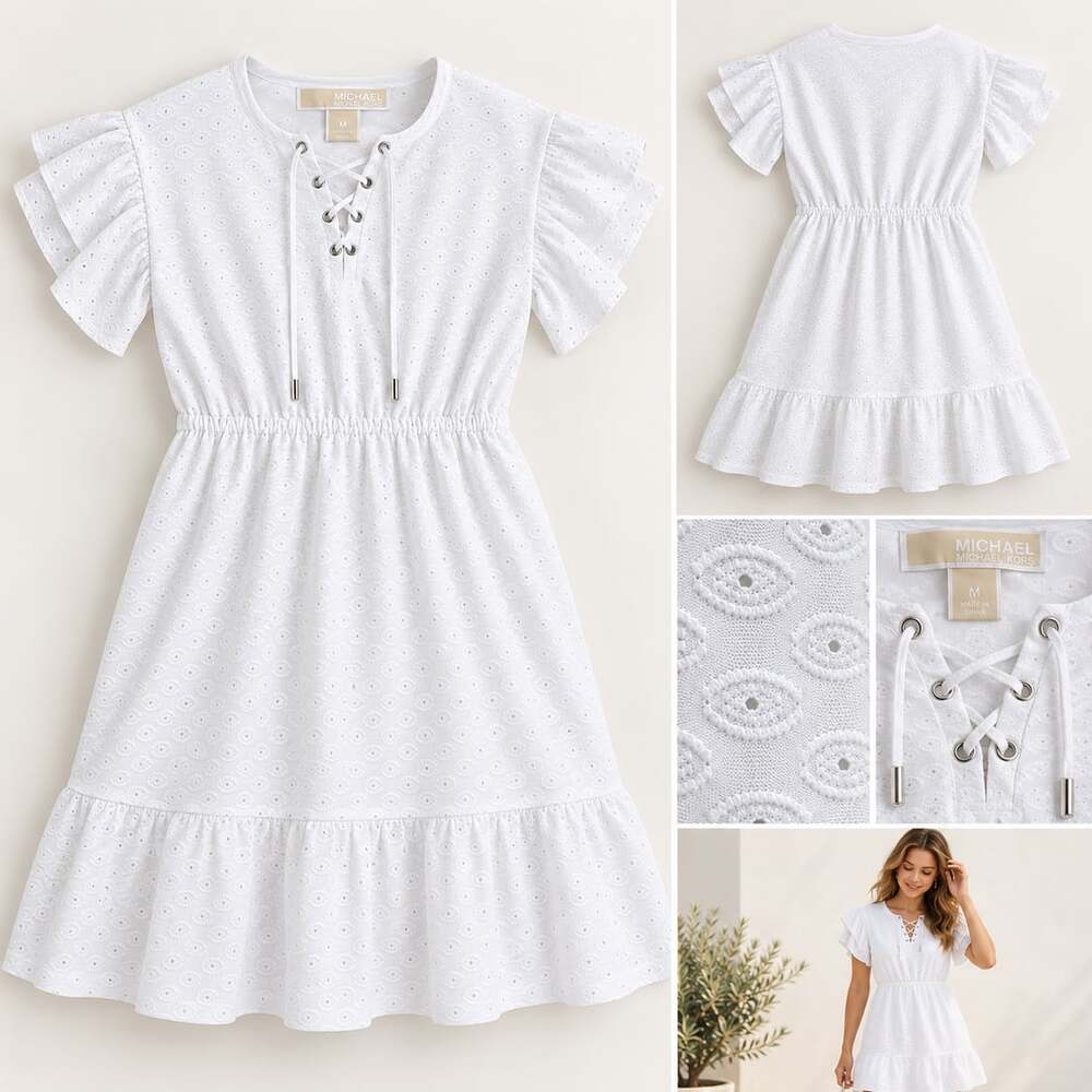 MICHAEL Michael Kors Lace-Up Eyelet Ruffle Mini Dress